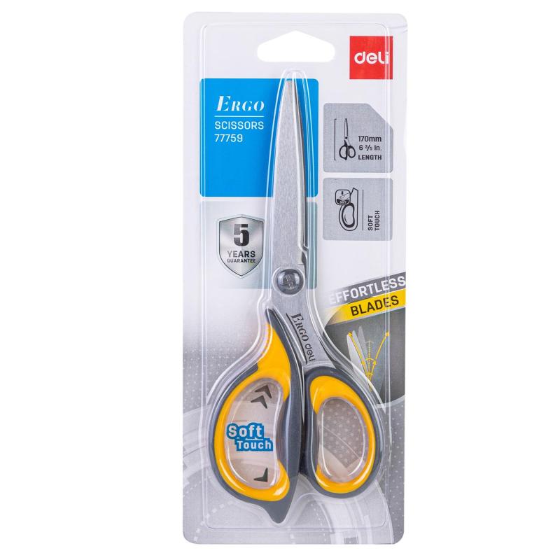 Ножницы Deli E77759 Soft офисные 170мм ТПЭ сталь ассорти блистер