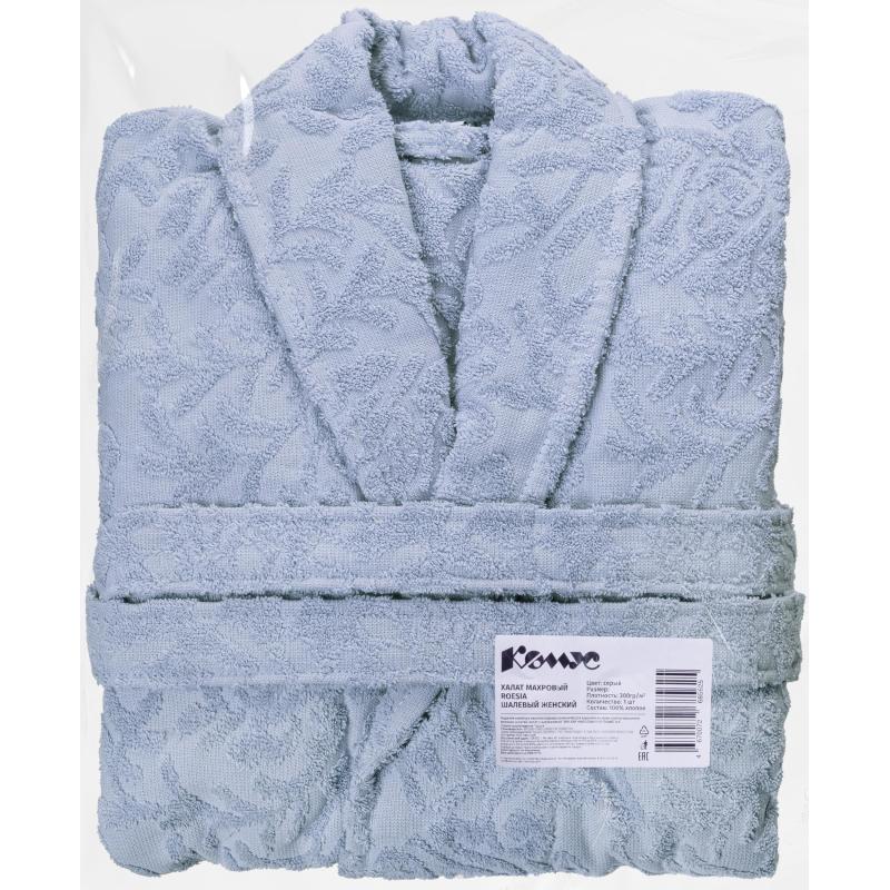Халат  Махровый  ROESIA Шалевый Женский серый, XXL, 300гр/м2