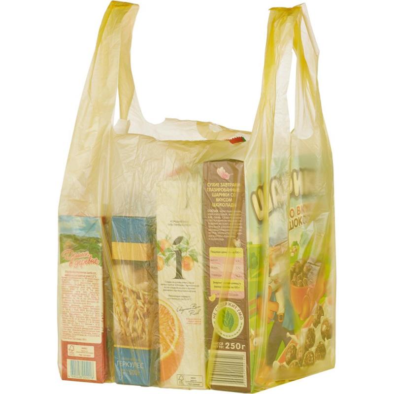 Пакет-майка ПНД 30+14x57 см, 18 мкм, 200 шт/уп, желтый