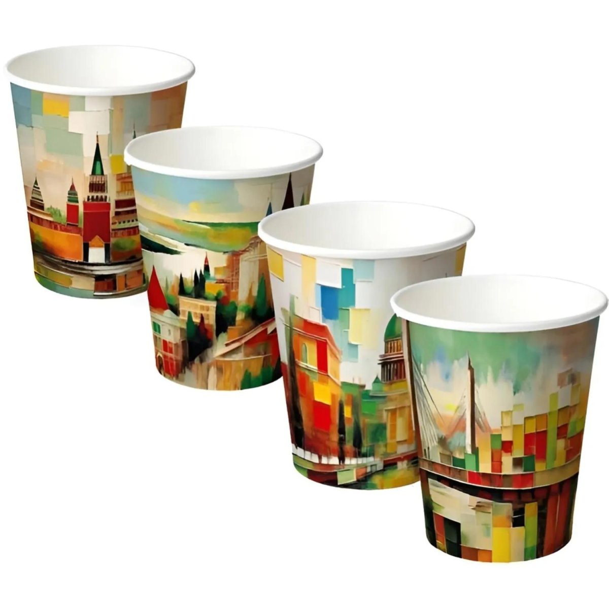 Стакан одноразовый бум 1сл 350 мл d-90мм Города new  50шт/уп