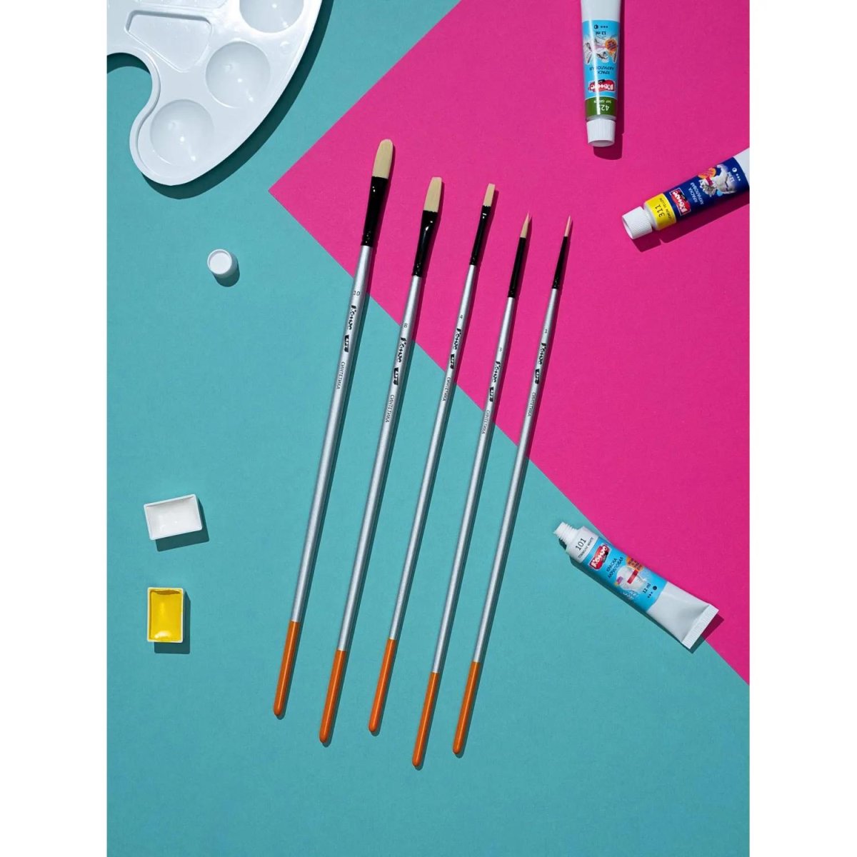 Набор кистей художественных Комус Арт,синтетика жесткая,длин.ручка,5шт/наб