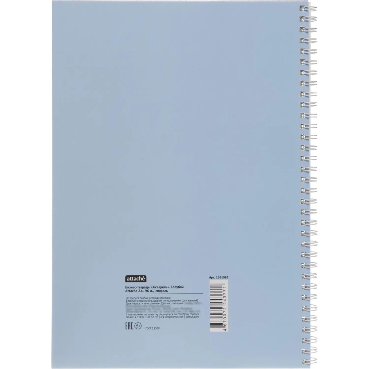 Бизнес-тетрадь Attache Акварель гребень картон А4 96 л,голубой