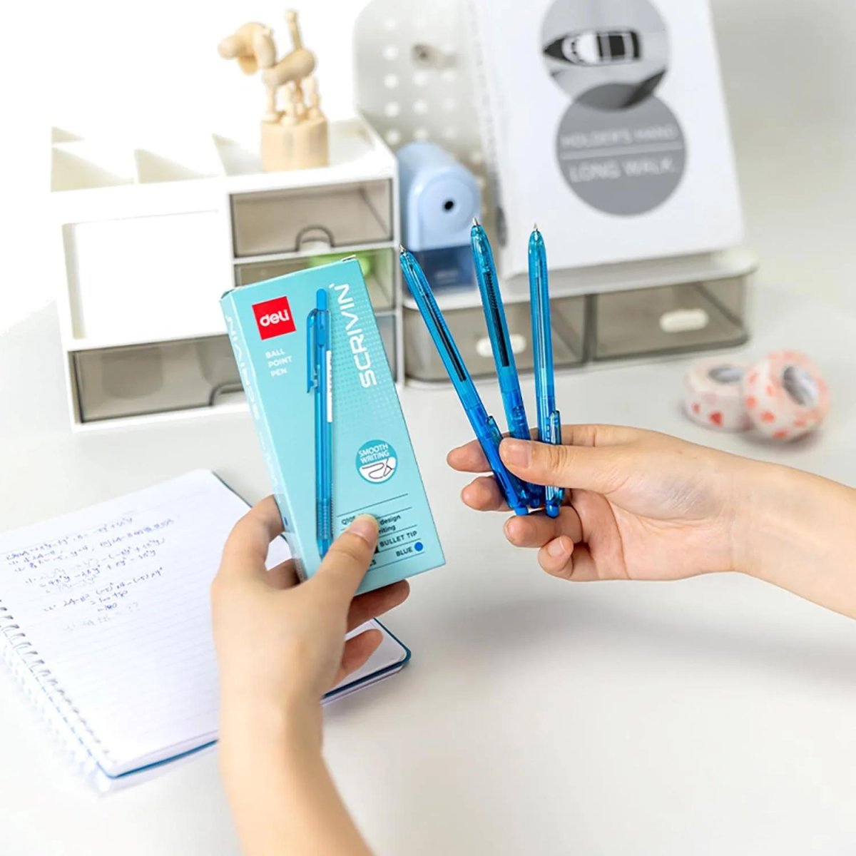 Ручка шариковая автомат. Deli SCRIVIN EQ105-BL,пул.нак 0,5,тонир корп,син