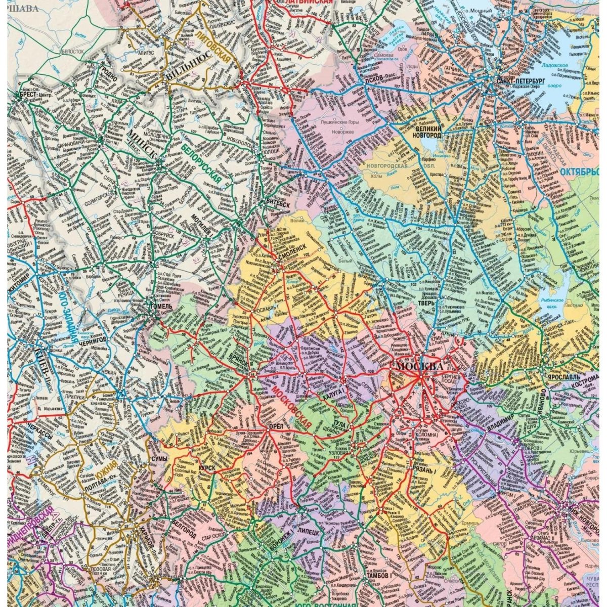 Карта настенная 'Железные дороги России и сопр.гос'1:3млн.2,90х1,61м,КН129