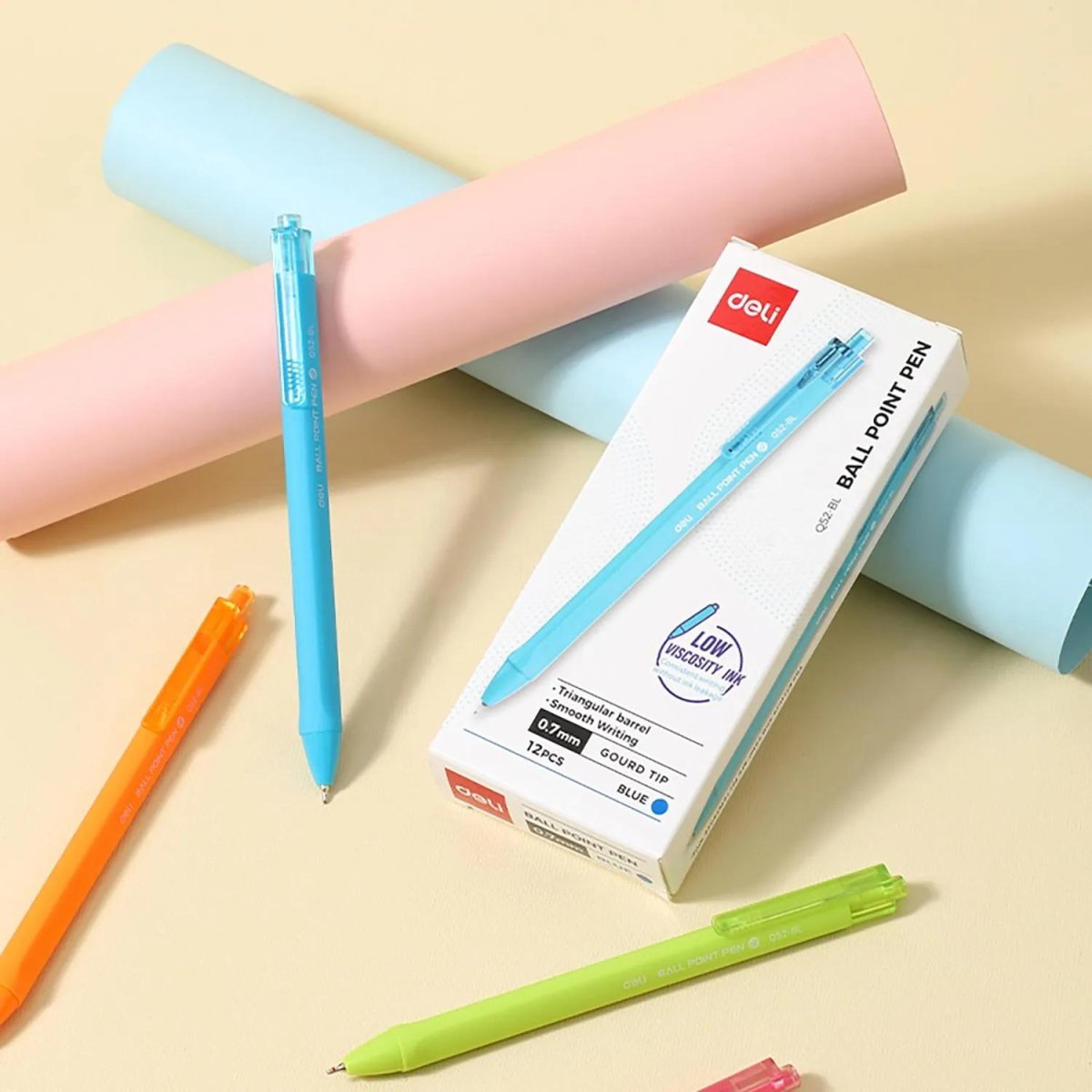 Ручка шариковая автомат. Deli EQ52-BL,гибр.нак 0,7,син.черн,в асс