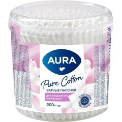 Палочки ватные AURA стакан 200 шт./уп..