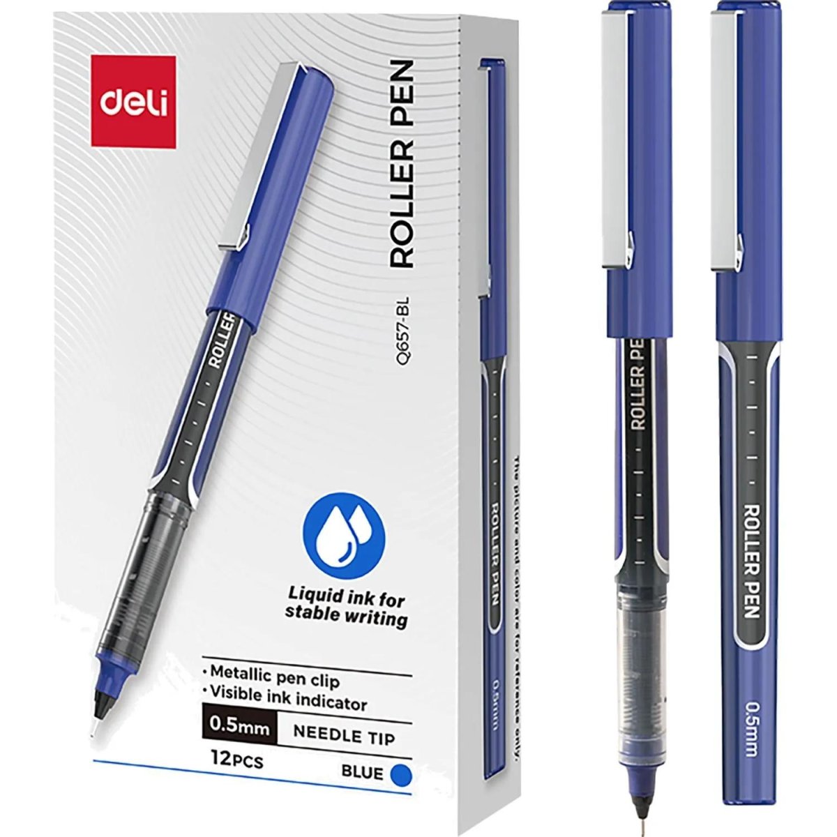 Роллер Deli EQ657-BL,иг.нак0,5,мет.клип,кругл.корп,синие черн