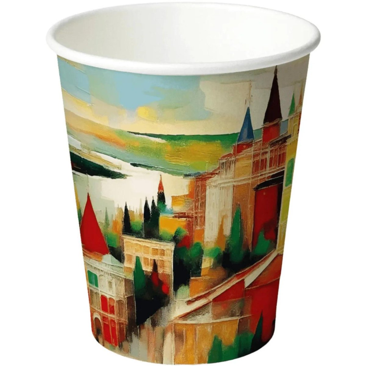 Стакан одноразовый бум 1сл 350 мл d-90мм Города new  50шт/уп