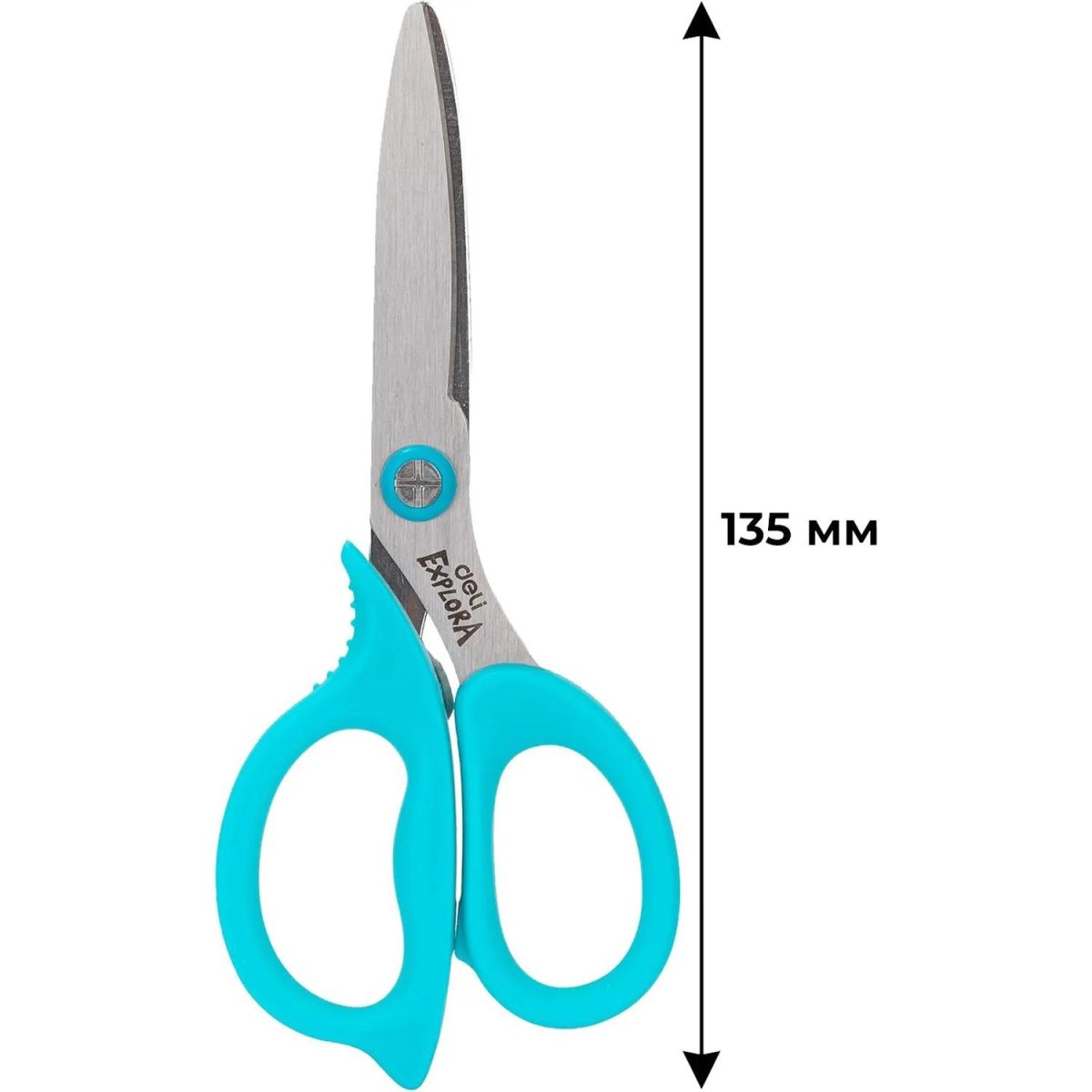 Ножницы детские Deli Explora E77755-BLUE 135мм, сталь, ассимм ручки,голубой
