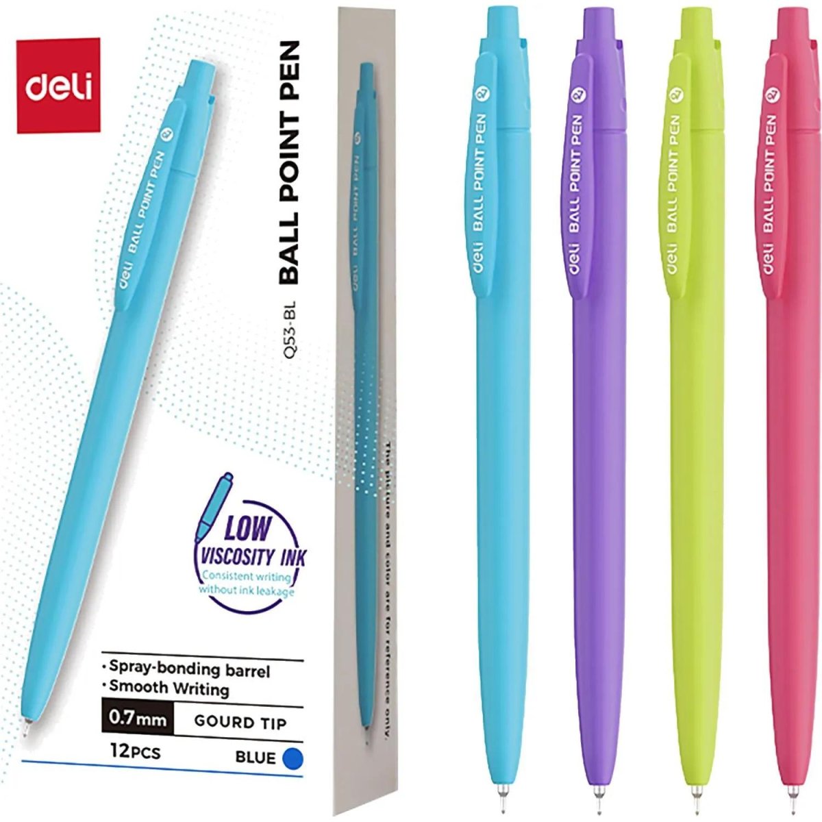 Ручка шариковая автомат. Deli EQ53-BL,гибр.нак0,7,софт-тач,син,в асс