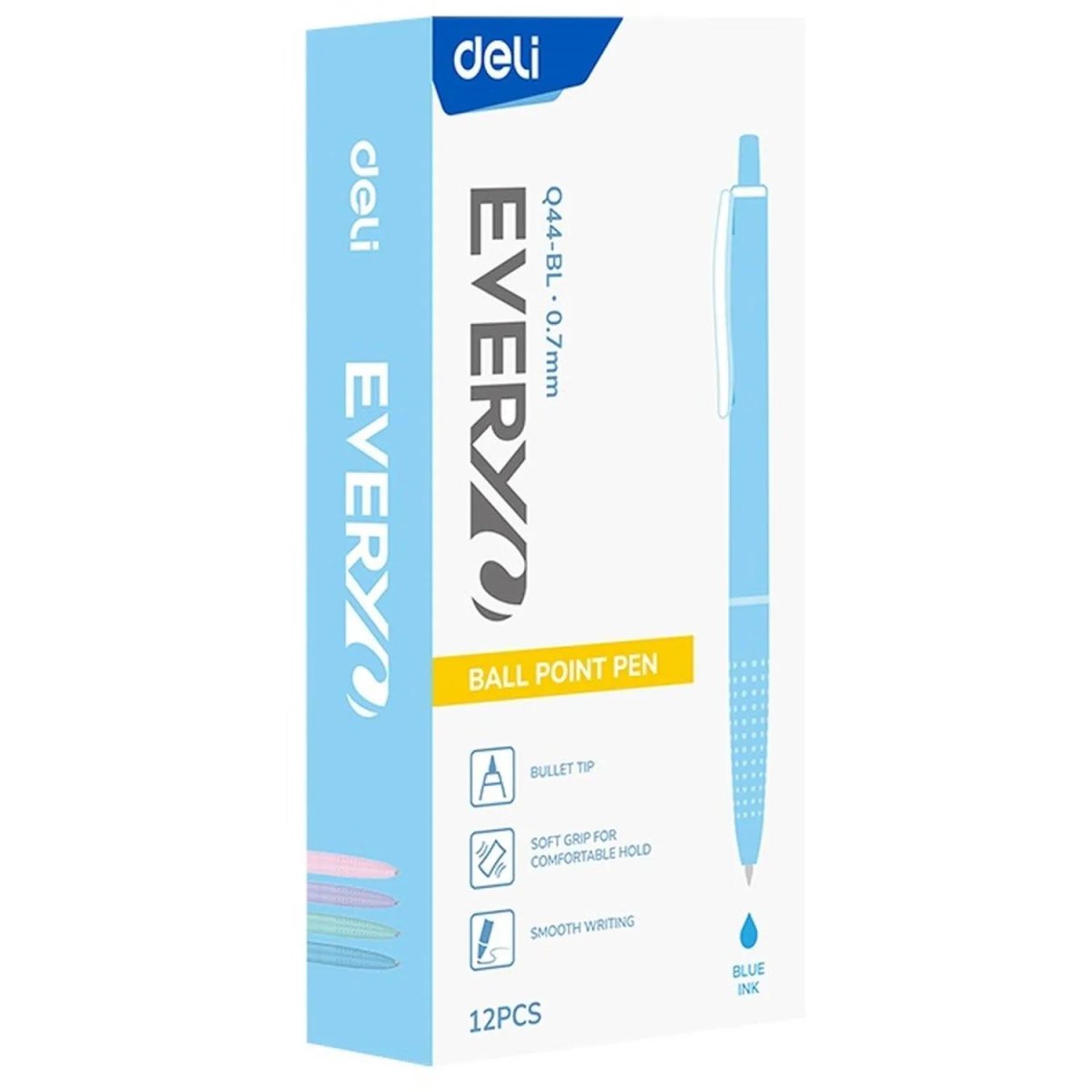 Ручка шариковая автомат. Deli Every, EQ44-BL,син,пул нак.0,7мм,асс