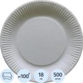 Тарелка одноразовая бум. 18см круглая, белая, 190 г/м2, 500шт/кор