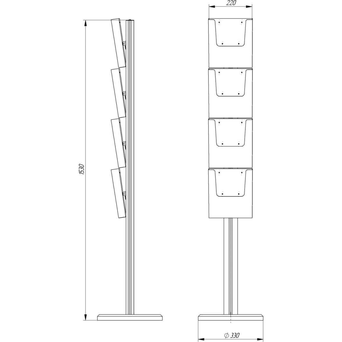 Стойка напольная Волна 4 кармана А4 односторонняя 06368.01.01