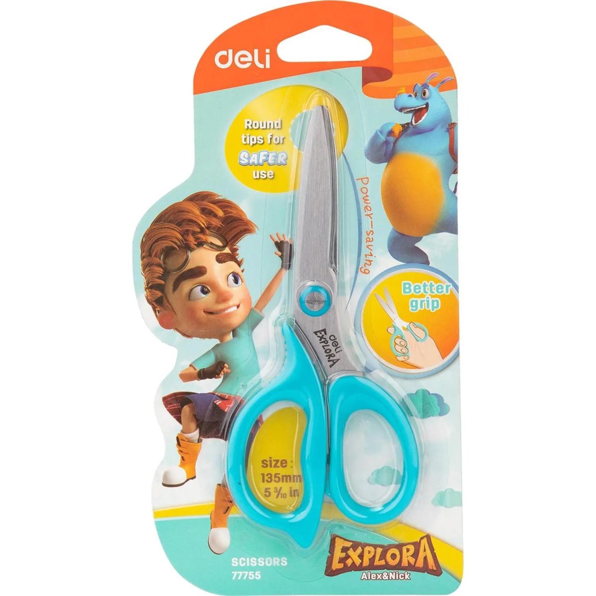 Ножницы детские Deli Explora E77755-BLUE 135мм, сталь, ассимм ручки,голубой