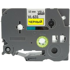 Картридж Vell VL-631 (Brother TZE-631, 12 мм, чер на желтом) для PT Vell631
