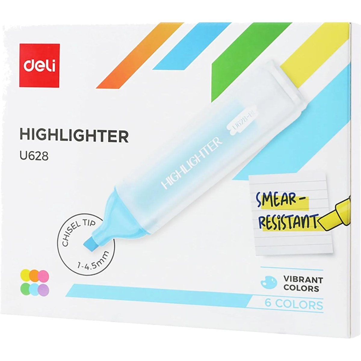 Набор текстовыделителей Deli EU628,скош.нак 1-4,5мм,6цв, не смаз.гелев.черн