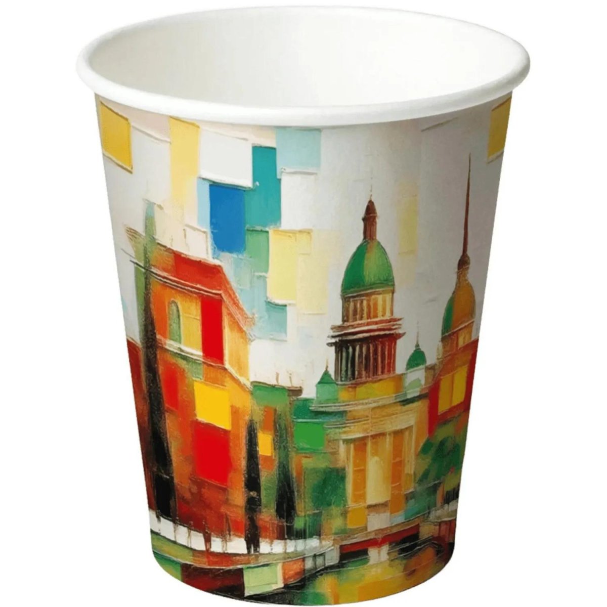 Стакан одноразовый бум 1сл 350 мл d-90мм Города new  50шт/уп