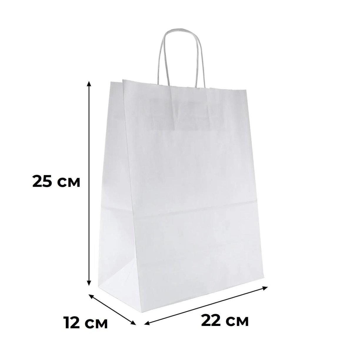 Пакет бумажный 220х120х250 мм, 80 гр/м2,с круч. ручками, белый, 250 шт/уп