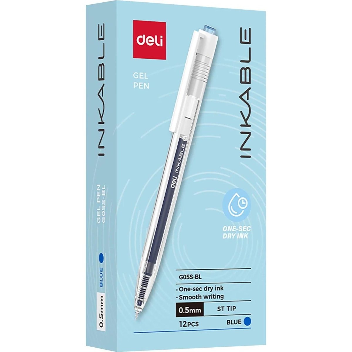 Ручка гелевая автомат. Deli INKABLE EG05S-BL,гибр.нак0,5,син быстросх,прозр