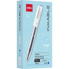 Ручка гелевая автомат. Deli INKABLE EG05S-BL,гибр.нак0,5,син быстросх,прозр