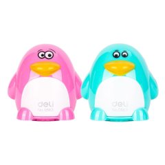 Точилка для карандашей ручная Deli Пингвин E0563 2 отв пластик ассорти