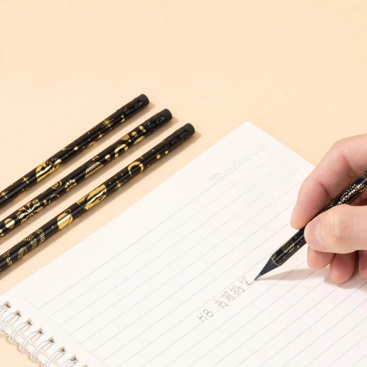 Карандаш Ч/Г Deli, Golden flower texture, кругл, 2.2мм, ластик, EC042-HB