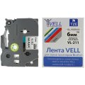 Картридж для принтера этикеток PT Vell VL-211(Brother TZE-211,6 мм,чер/бел)