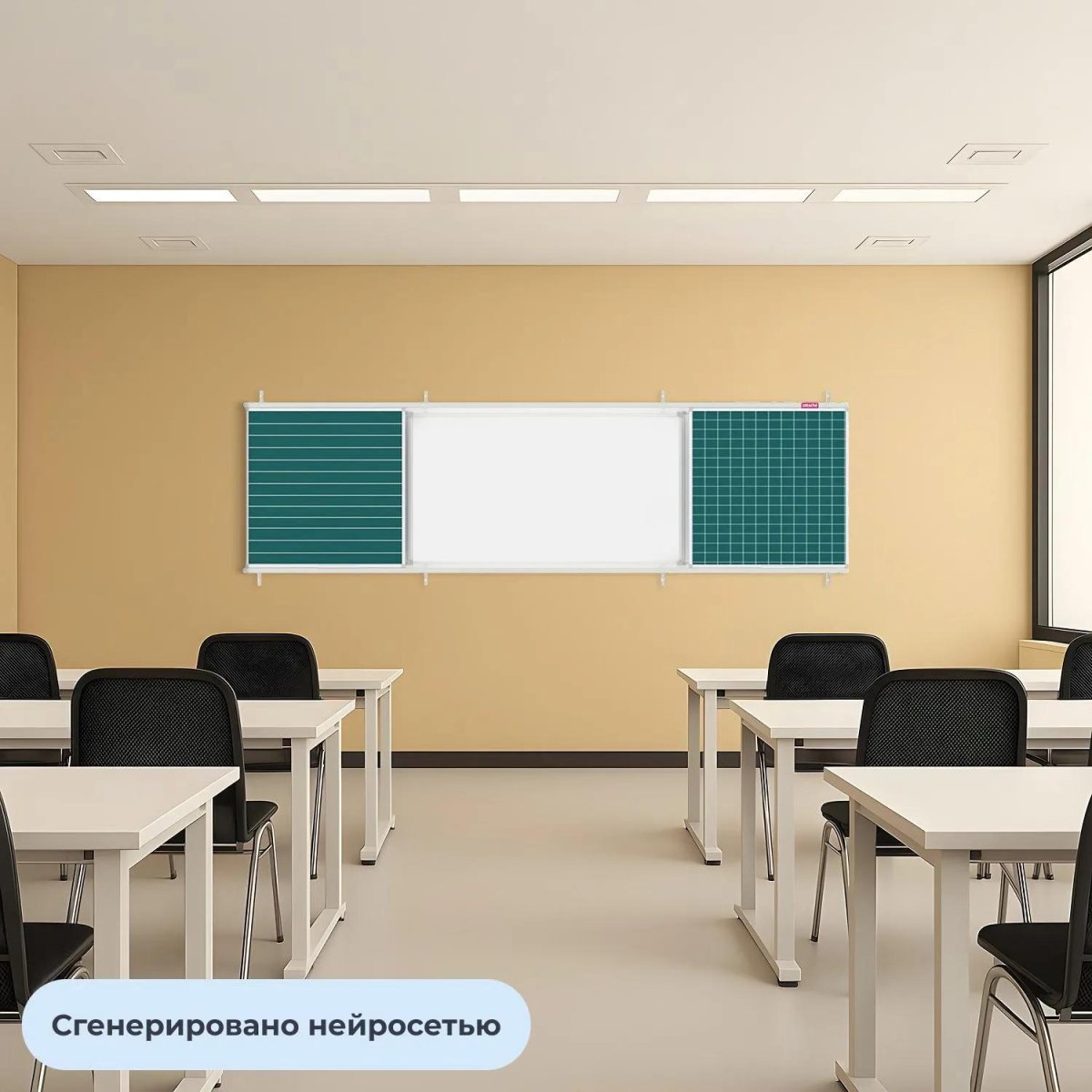 Доска раздв. магн.-мелов(линов)/маркер.Attache 100х300 4хсекц под инт.сист