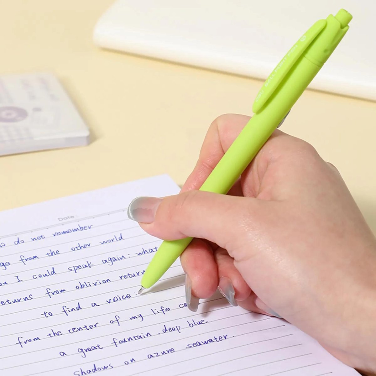 Ручка шариковая автомат. Deli EQ53-BL,гибр.нак0,7,софт-тач,син,в асс