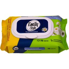 Бумага туалетная влажная Emily Style растворяющаяся,с крышкой 72шт/уп