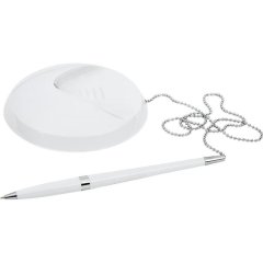 Ручка шариковая на подставке на липучке KP1009 в держателе с цепочк цв.бел