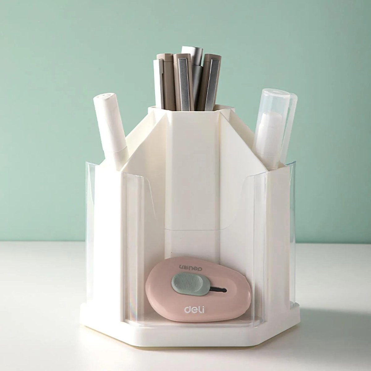 Подставка-органайзер Deli EM433, вращ, 123х109х122мм, 7 отделений, белая