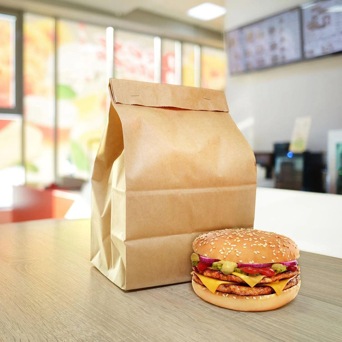 Пакет бумажный 220х120х290 мм, 50 гр/м2, прям.дно,крафт, 1000 шт/уп