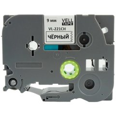 Картридж -лента Vell VL-221CH(с чип.9мм,чер.на бел.)для Puty {Vell-221CH