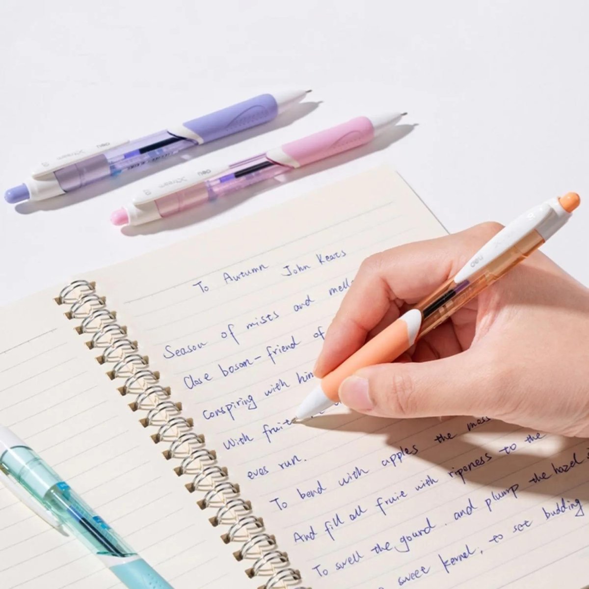 Ручка шариковая автомат. Deli EQ46 игольч.нак,0,7мм,син,резин.грип,4цв асс