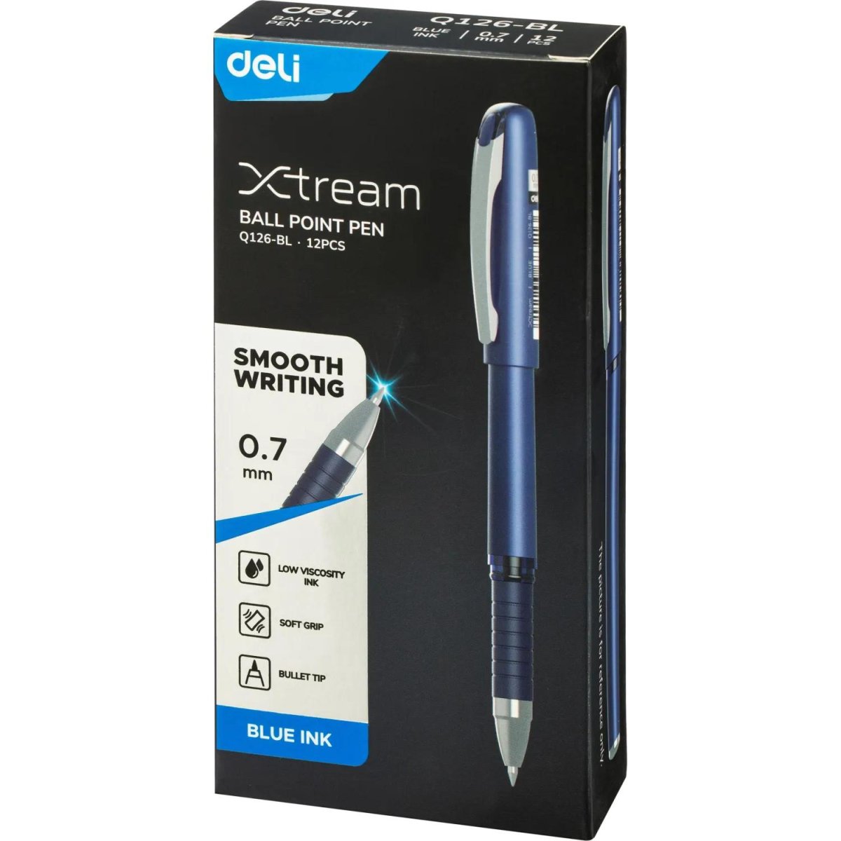 Ручка шариковая неавтомат. Deli EQ126-BL,пулевидн.нак,син,0,7мм, пласт,асс