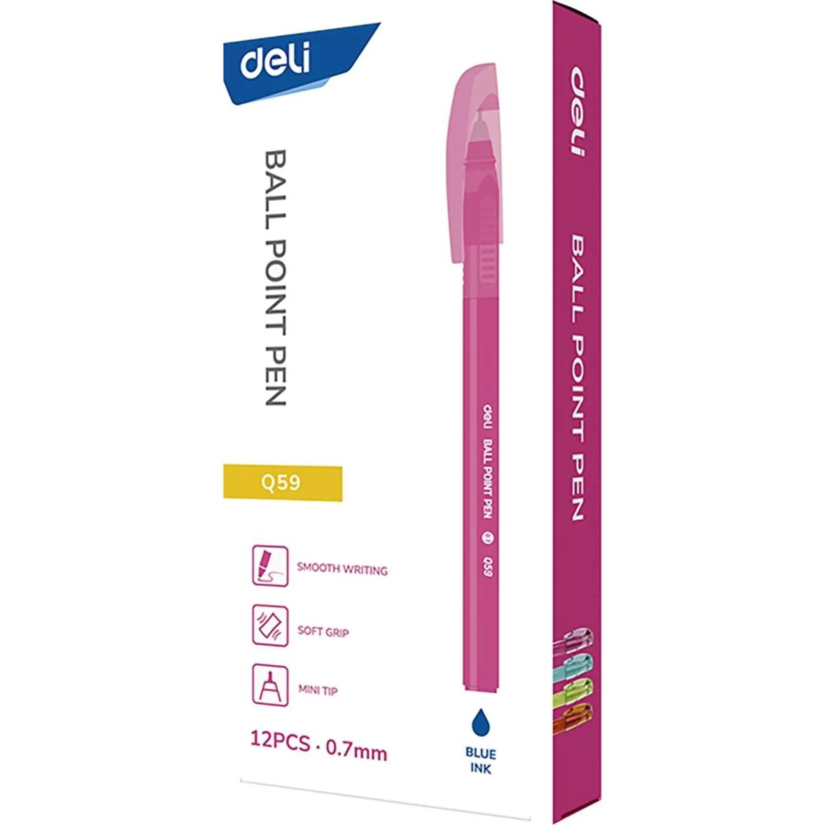 Ручка шариковая неавтомат. Deli EQ59,иг.нак0,7,3гр,мягк.грип,син,в асс
