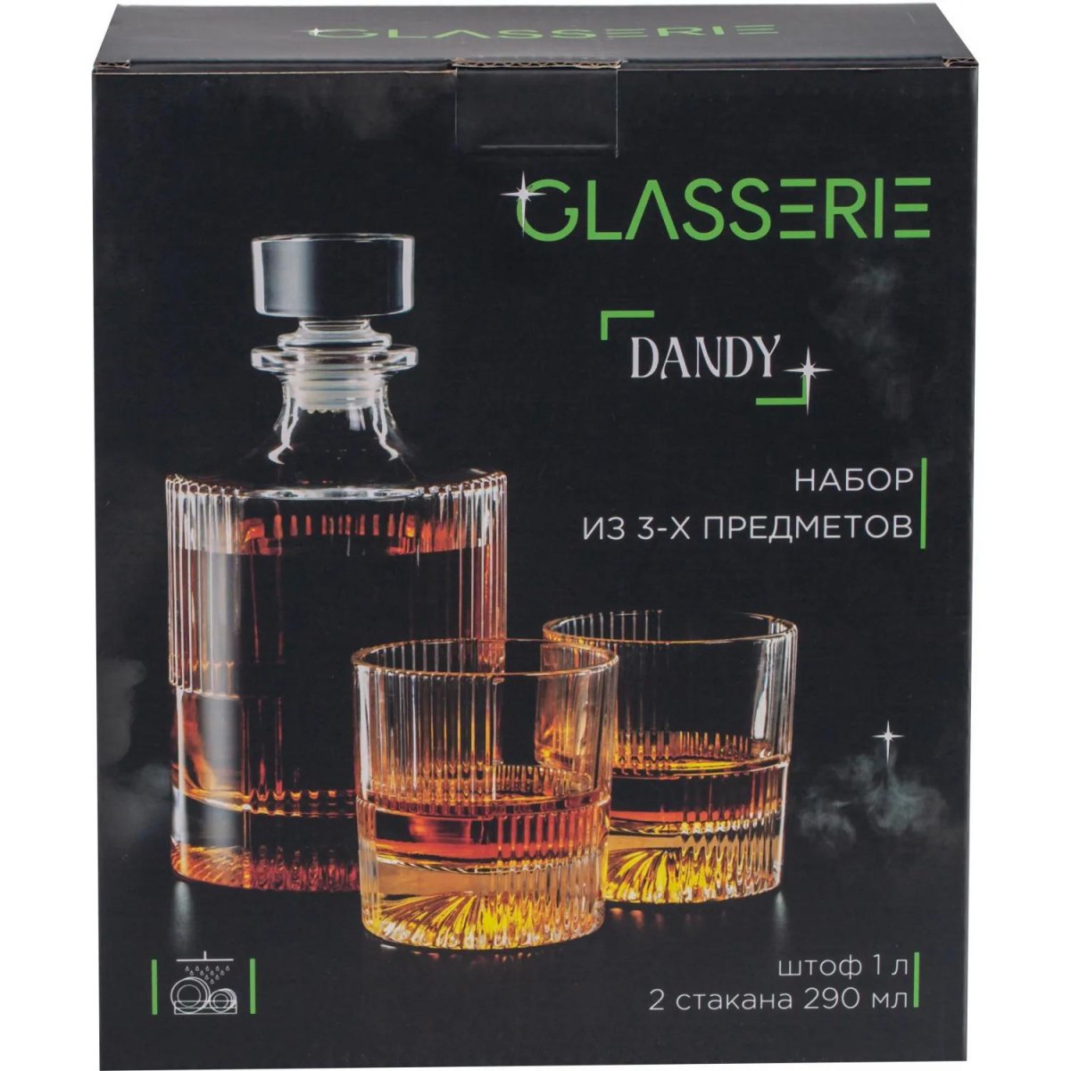 Набор DANDY(штоф 1л+2 стакана для виски 290мл)