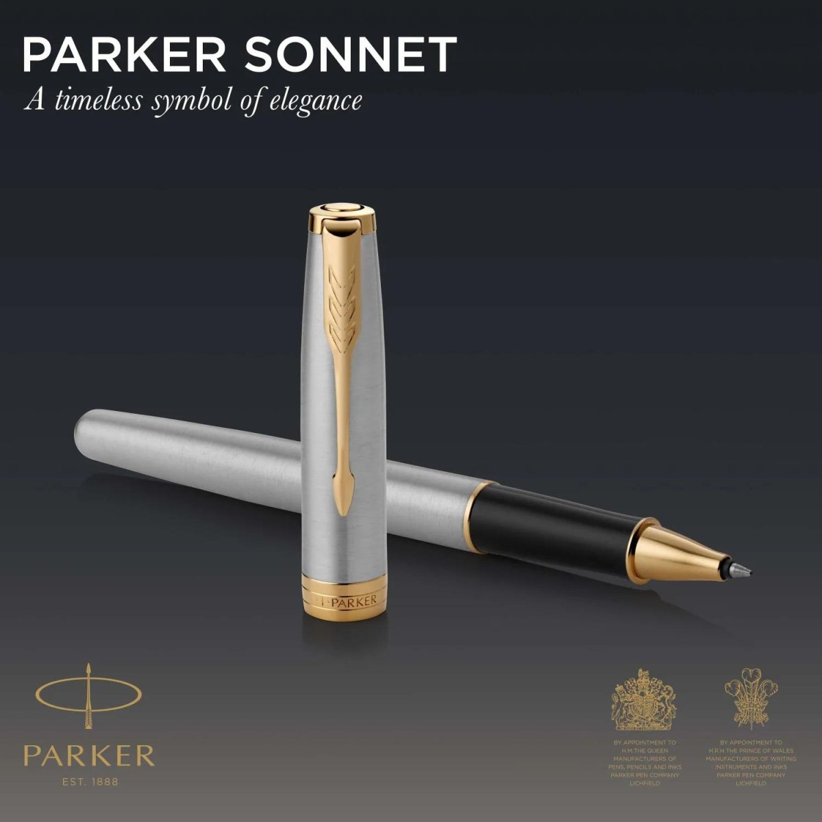 Роллер Parker Sonnet Stainless Steel GT 0,7мм, черный, подар.кор, 1931506