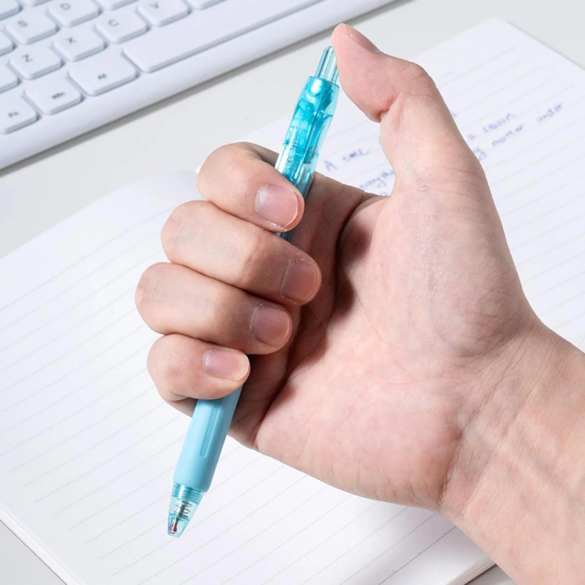 Ручка шариковая автомат. Deli EQ057-BL,син,пулев.нак,0,7мм,рез.грип,4цв.асс