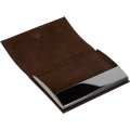 Визитница на 20 визиток металл/экокожа с шильдом д/гравировки коричн, 80106