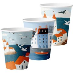 Стакан одноразовый бум. 1-сл Море и чайки mix 350 мл d- 90 мм 50 шт/уп