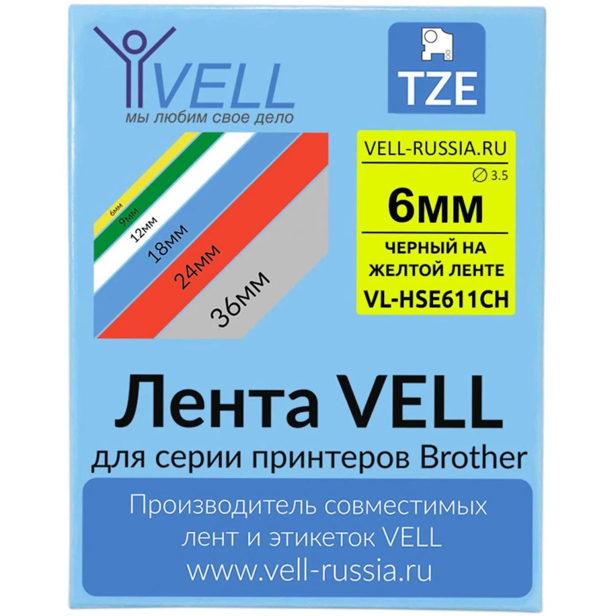 Трубка термоусадочная Vell VL-HSE611CH(с чип.6мм,чер.на жел.) для Puty