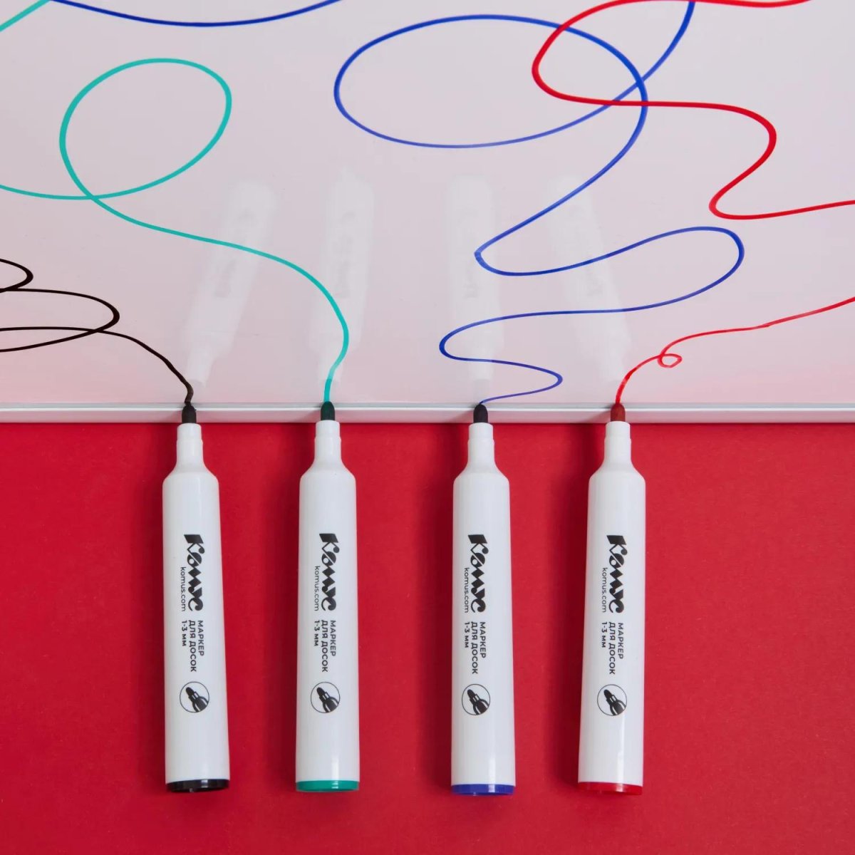 Набор маркеров для белых досок Комус 1-3мм, кругл. наконечник, 4цвета, ПВХ