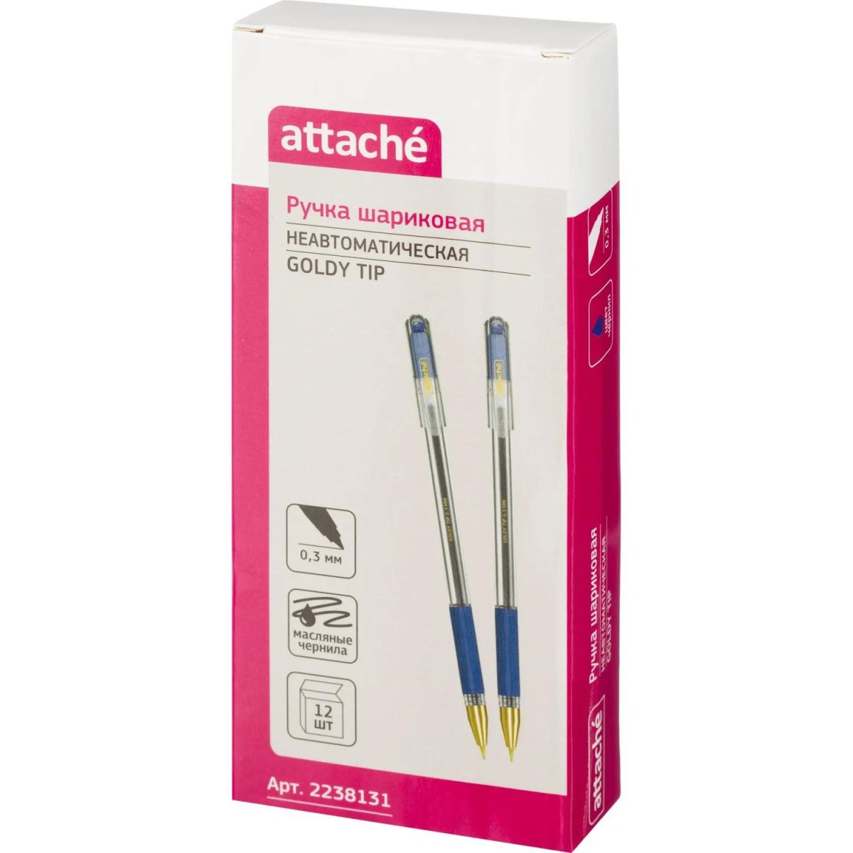Ручка шариковая неавтом. Attache GOLDY TIP дш0,5мм лин0,3мм син, манж,прозр