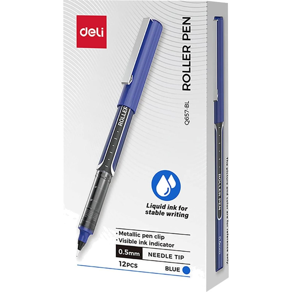 Роллер Deli EQ657-BL,иг.нак0,5,мет.клип,кругл.корп,синие черн