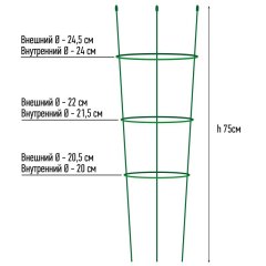 Опора для растений Круглая (3 кольца) металл h75см, 466338