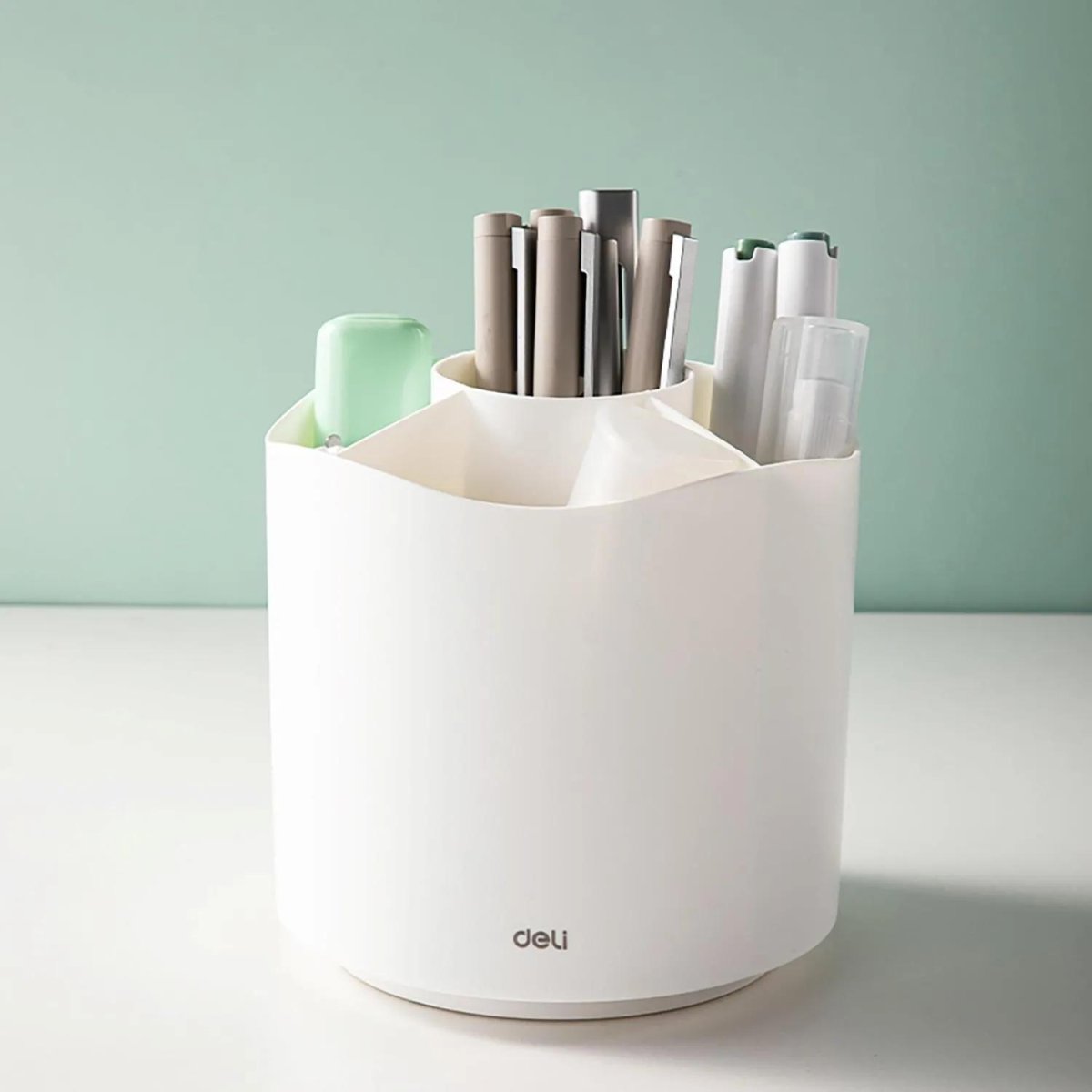 Подставка-органайзер Deli EM434, вращ, 118х118х120мм, 5 отделений, белая