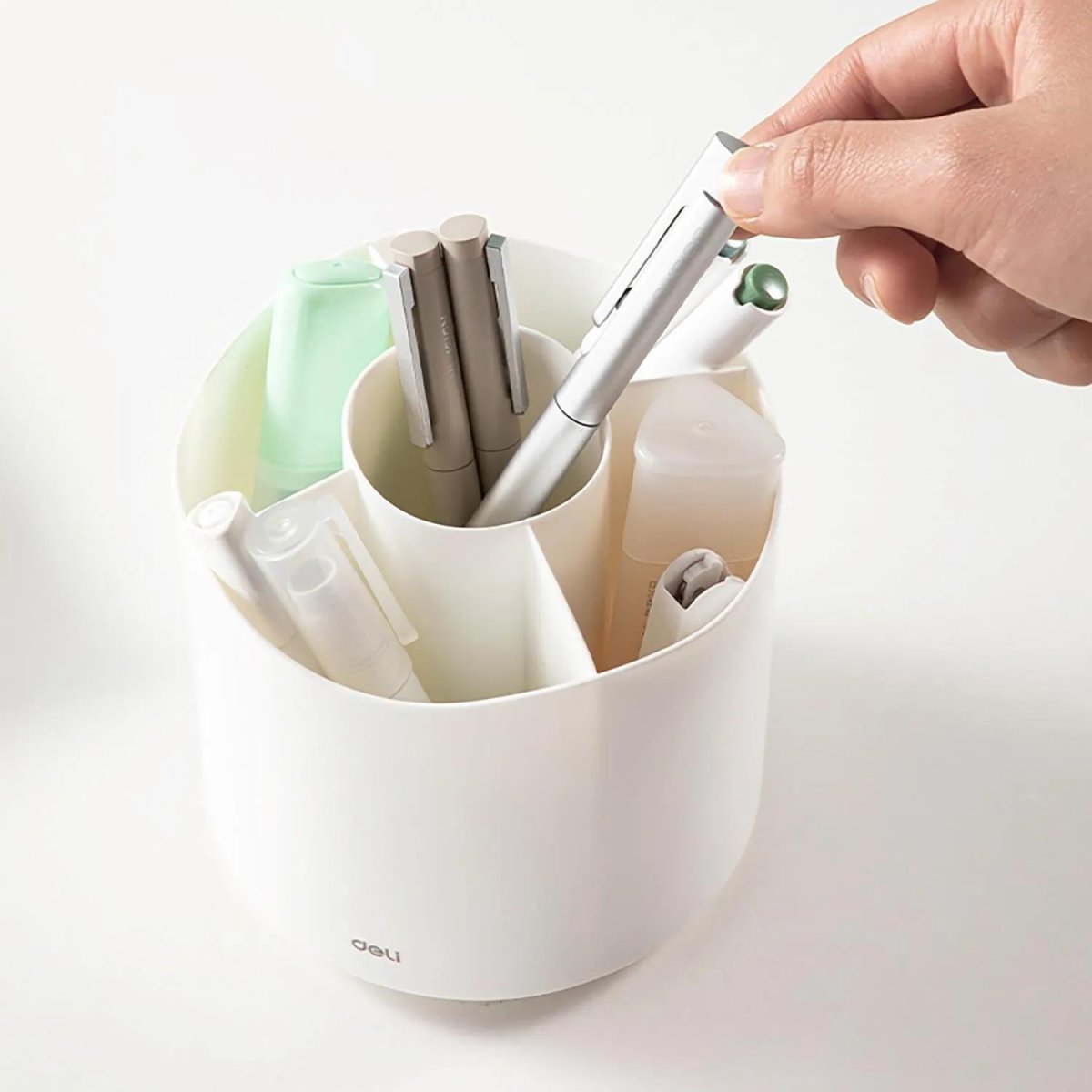 Подставка-органайзер Deli EM434, вращ, 118х118х120мм, 5 отделений, белая