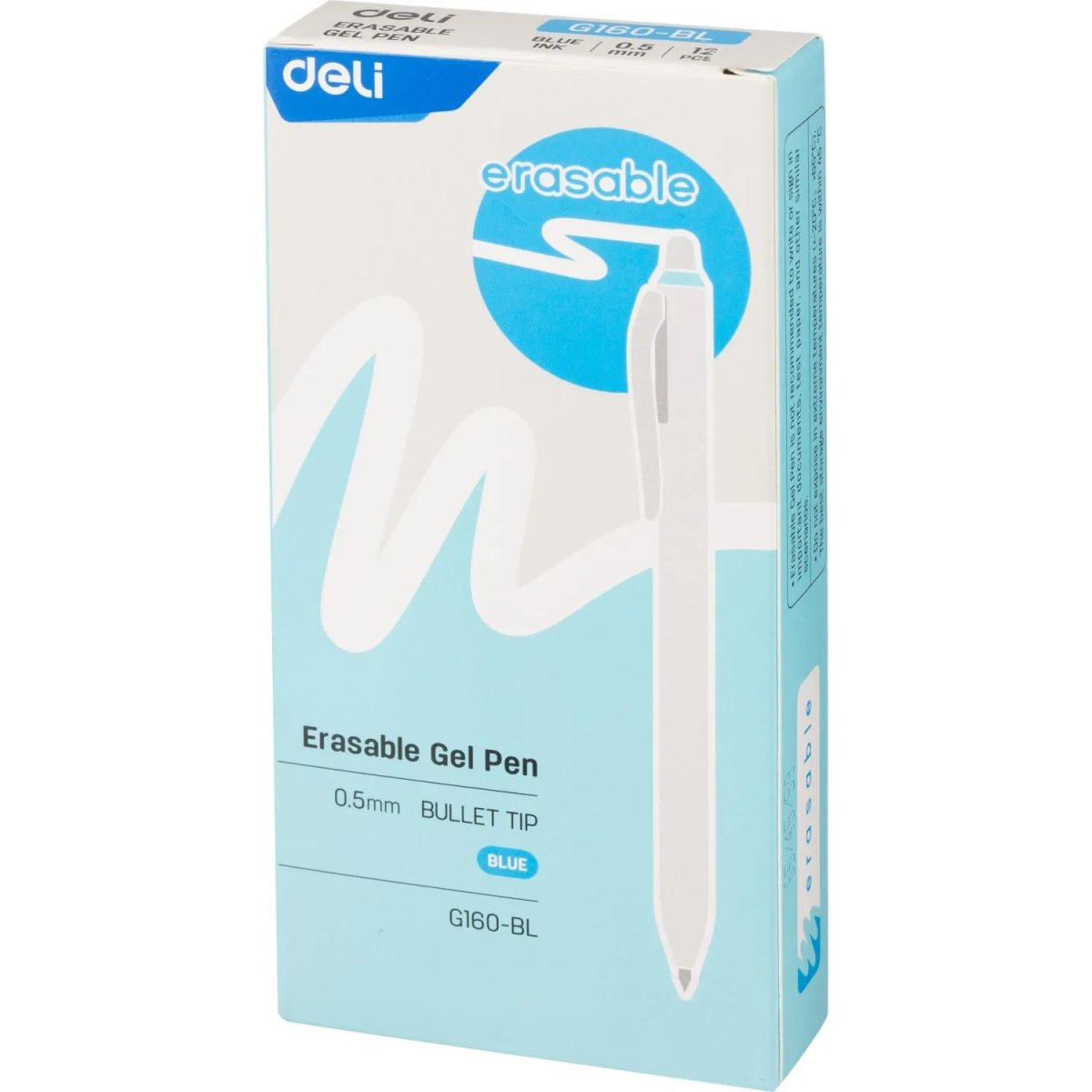 Ручка гелевая пиши-стирай Deli EG160-BL,автомат,пулевидн.нак,0.5мм,син